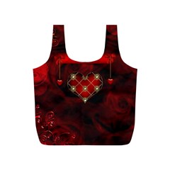 Wonderful Elegant Decoative Heart With Flowers On The Background Full Print Recycle Bags (s)  by FantasyWorld7