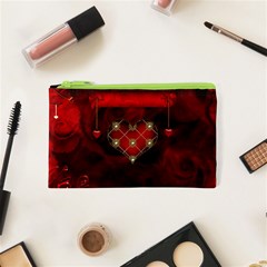 Wonderful Elegant Decoative Heart With Flowers On The Background Cosmetic Bag (xs) by FantasyWorld7