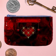 Wonderful Elegant Decoative Heart With Flowers On The Background Large Coin Purse by FantasyWorld7