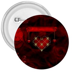 Wonderful Elegant Decoative Heart With Flowers On The Background 3  Buttons by FantasyWorld7