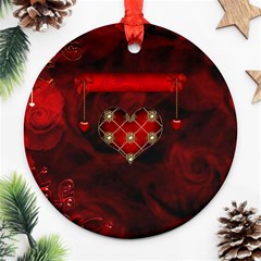 Wonderful Elegant Decoative Heart With Flowers On The Background Ornament (round) by FantasyWorld7