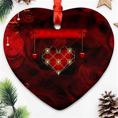 Wonderful Elegant Decoative Heart With Flowers On The Background Ornament (heart) by FantasyWorld7