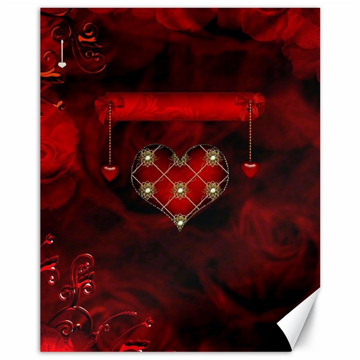 Wonderful Elegant Decoative Heart With Flowers On The Background Canvas 11  x 14  