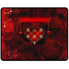 Wonderful Elegant Decoative Heart With Flowers On The Background Fleece Blanket (medium)  by FantasyWorld7