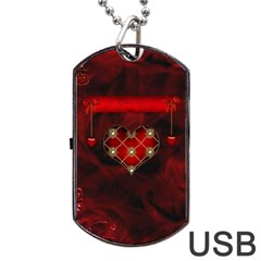 Wonderful Elegant Decoative Heart With Flowers On The Background Dog Tag Usb Flash (one Side) by FantasyWorld7