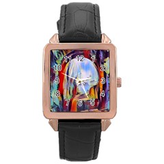 Abstract Tunnel Rose Gold Leather Watch 