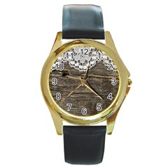 Shabbychicwoodwall Round Gold Metal Watch by NouveauDesign