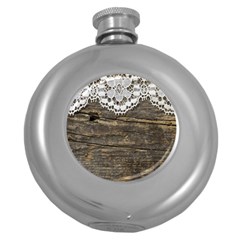 Shabbychicwoodwall Round Hip Flask (5 Oz) by NouveauDesign