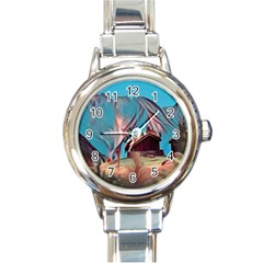 Modern Norway Painting Round Italian Charm Watch by NouveauDesign