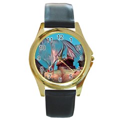 Modern Norway Painting Round Gold Metal Watch by NouveauDesign