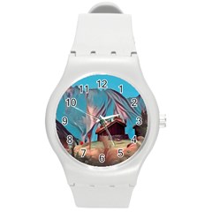 Modern Norway Painting Round Plastic Sport Watch (m) by NouveauDesign