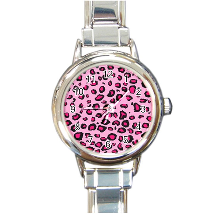 Pink Leopard Round Italian Charm Watch