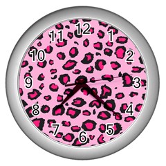 Pink Leopard Wall Clocks (silver)  by TRENDYcouture