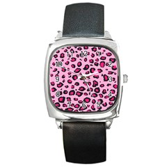 Pink Leopard Square Metal Watch by TRENDYcouture