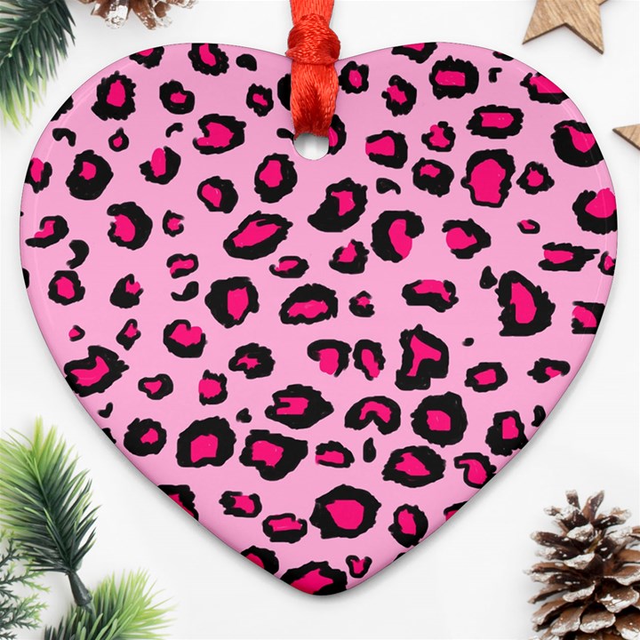 Pink Leopard Heart Ornament (Two Sides)