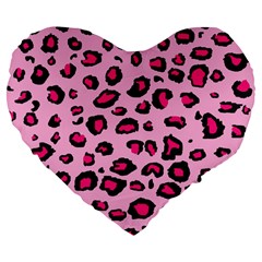 Pink Leopard Large 19  Premium Flano Heart Shape Cushions