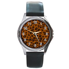 Dark Leopard Round Metal Watch by TRENDYcouture