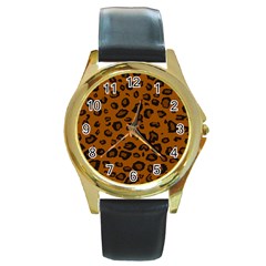 Dark Leopard Round Gold Metal Watch by TRENDYcouture