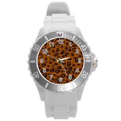 Dark Leopard Round Plastic Sport Watch (l) by TRENDYcouture