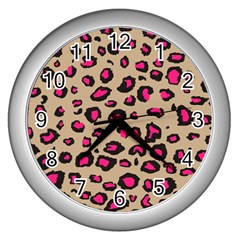 Pink Leopard 2 Wall Clocks (silver)  by TRENDYcouture