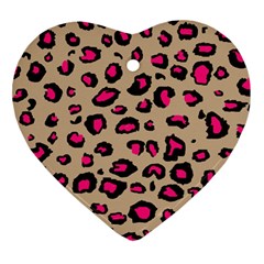 Pink Leopard 2 Heart Ornament (two Sides) by TRENDYcouture