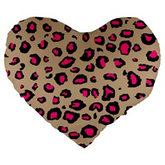 Pink Leopard 2 Large 19  Premium Flano Heart Shape Cushions