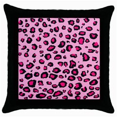 Pink Leopard Throw Pillow Case (black) by DreamCanvas