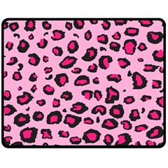 Pink Leopard Fleece Blanket (medium)  by DreamCanvas