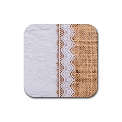 Parchement,lace And Burlap Rubber Coaster (square)  by NouveauDesign