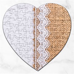 Parchement,lace And Burlap Jigsaw Puzzle (heart) by NouveauDesign