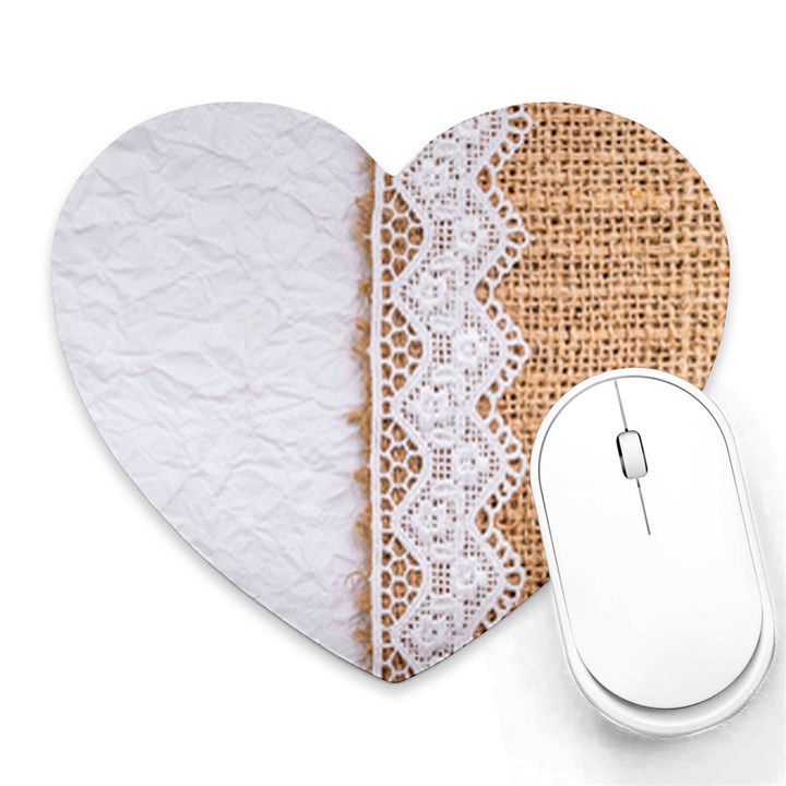 Parchement,lace and burlap Heart Mousepads