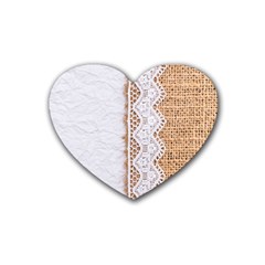 Parchement,lace And Burlap Rubber Coaster (heart)  by NouveauDesign