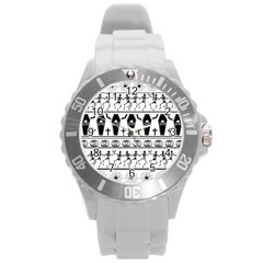 Halloween Pattern Round Plastic Sport Watch (l) by ValentinaDesign