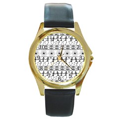 Halloween Pattern Round Gold Metal Watch by ValentinaDesign