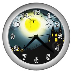 Halloween Landscape Wall Clocks (silver)  by ValentinaDesign