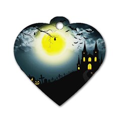 Halloween Landscape Dog Tag Heart (two Sides) by ValentinaDesign