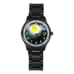 Halloween Landscape Stainless Steel Round Watch by ValentinaDesign