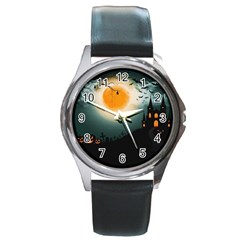 Halloween landscape Round Metal Watch