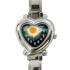 Halloween landscape Heart Italian Charm Watch