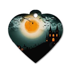 Halloween landscape Dog Tag Heart (Two Sides)