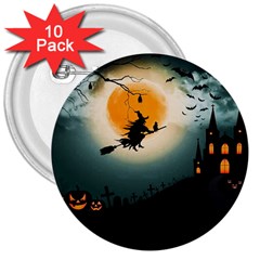 Halloween Landscape 3  Buttons (10 Pack)  by ValentinaDesign