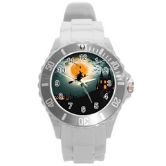 Halloween Landscape Round Plastic Sport Watch (l) by ValentinaDesign