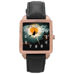 Halloween Landscape Rose Gold Leather Watch  by ValentinaDesign