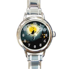 Halloween Landscape Round Italian Charm Watch by ValentinaDesign