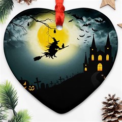 Halloween Landscape Heart Ornament (two Sides) by ValentinaDesign