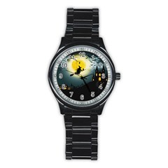 Halloween Landscape Stainless Steel Round Watch by ValentinaDesign