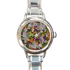 Halloween Pattern Round Italian Charm Watch by ValentinaDesign