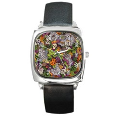 Halloween Pattern Square Metal Watch by ValentinaDesign