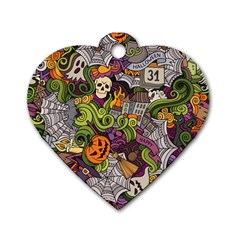 Halloween Pattern Dog Tag Heart (two Sides) by ValentinaDesign