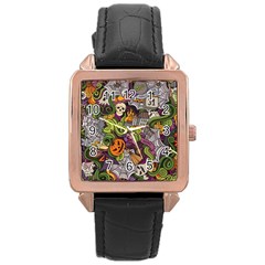 Halloween Pattern Rose Gold Leather Watch  by ValentinaDesign